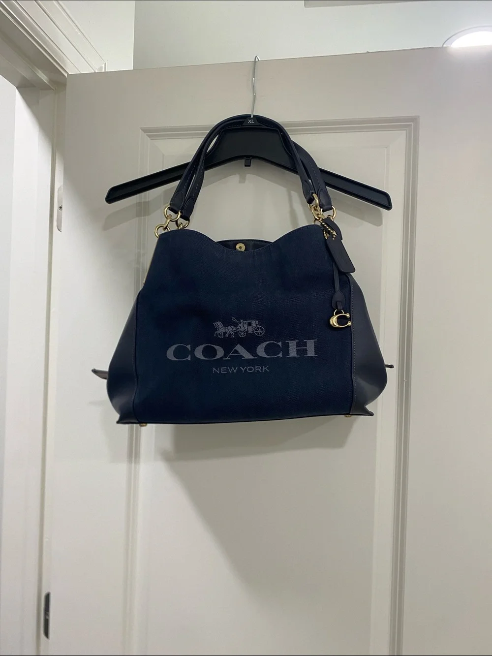 Coach Navy Logo Canvas & Leather Shoulder Tote